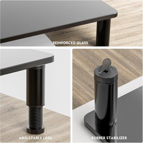 2 Pack HD01B-202 Hemudu Computer Monitor Stand Riser with Height Adjustable Multi Media Desktop Stand for Flat Screen