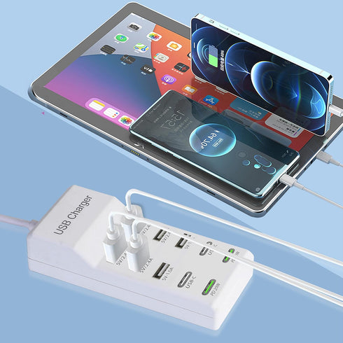 USB Charger, 100W Charging Station with 10-Port (6 USB-A & 2 USB-C) Compatible with iPhone 15/14/13/12/11