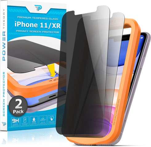 Power Theory Privacy Screen Protector for iPhone 11, iPhone XR, Tempered Glass Anti Spy Protection (2 Pack)