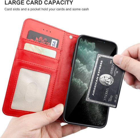 Bocasal Wallet Case for iPhone 11, PU Leather Magnetic Detachable Kickstand with Card Holder (Red)