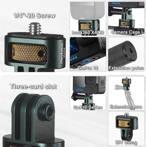 Gopro to 1/4" Adapter, Aluminum CNC Gopro Tripod Mount for Gopro Hero 12/11/10/9/8, Insta360 X4/X3, DJI Osmo, AKASO and Other Standard 1/4" Accessories