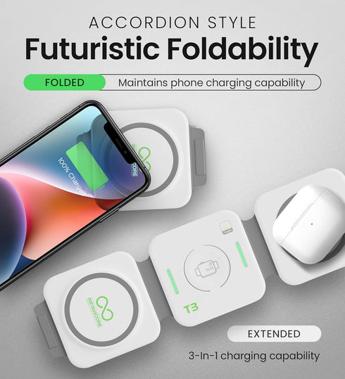 InfinaCore T3 Tri-Charge Wireless Charging Pad - 3-in-1 Station for iPhone, AirPods & Watch - Fast Charging Up to 25W,