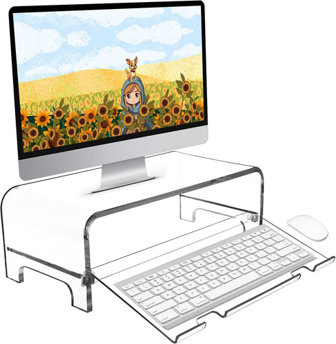 AMT 2 Tier 5.7 Inch High Acrylic Laptop Monitor Stand & Computer
