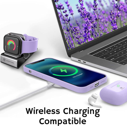 IceSword iPhone 12 Pro Max Case, Lavender Purple Liquid Silicone Shockproof Cover, 6.7" Soft Microfiber Lining