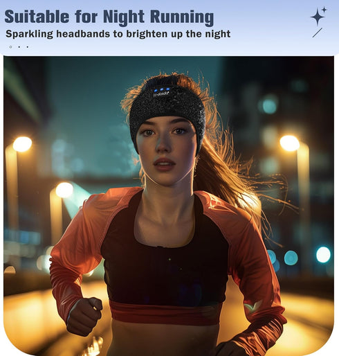 Bluetooth Headphones Headband,Reflective Black Headband Headphones Wireless,High Visibility Bluetooth 5.4 Over Ear Headphones Cooling Headband for Night Cycling,Jogging,Hiking,Outside