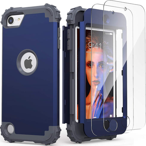 IDweel for iPod Touch 7th Generation Case with 2 Screen Protectors, Hybrid Shockproof Slim Heavy Duty Cover, Blue