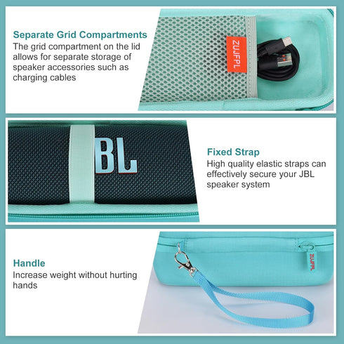 EVA Hard Case for JBL Flip 6 Flip 5 Waterproof Portable Bluetooth Speaker, Fit for JBL Flip 4 Premium Travel Protective Carrying Storage Bag, Fits USB Cable and Charge - Peacock Green
