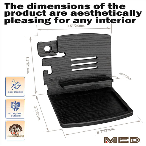 MED Wood Phone Docking Station Nightstand Desk Organizer for Phone, Watch, Wallet & Tablet Gift for Men, Husband, Dad