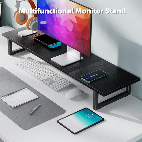 2 Simple Trending Desk Organizers and Accessories, Dual Monitor Stand Riser, Desk Shelf Wood Computer Rack