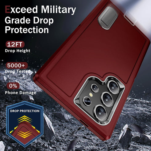 BaHaHoues Samsung Galaxy S24 Ultra Case, Shockproof Military Grade Cover with Kickstand, Red/Black 5G Protection.