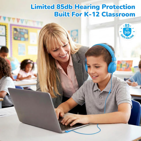 5-Pack K-12th 85dB 3.5mm AILIHEN Kids Headphones Wired Bulk for Grade, School & Classroom, with Microphone, Volume