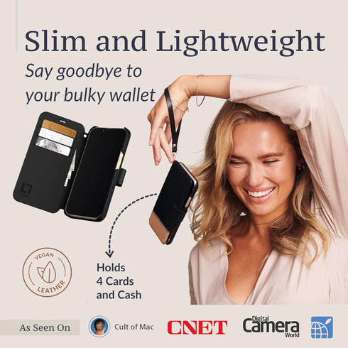 Compatible iPhone 12 Wallet Case for Women & Men, Slim Durable Faux Leather Flip Case with Card Holder - Golden Dusk