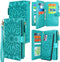 Harryshell Detachable Magnetic Zipper Wallet Case for Samsung Galaxy A32 5G (2021), Flower Design (Blue Green)