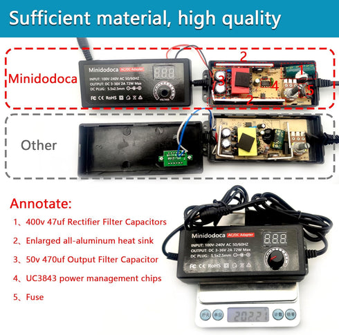 minidodoca 72W 3V 36V 13 3V 36V 2000mA Power Supply Adjustable DC ~ Variable Universal Switching AC/DC Adapter AC to DC