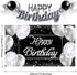 Happy Birthday Backdrop Banner | Black and Silver Photography Background | Large Party Sign Poster for Men and Women