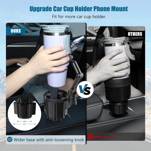 Cup Holder Phone Mount for Car, 2 in 1 Expandable Base, 360 Degree Rotating Neck, Fits 4-7” Smartphones