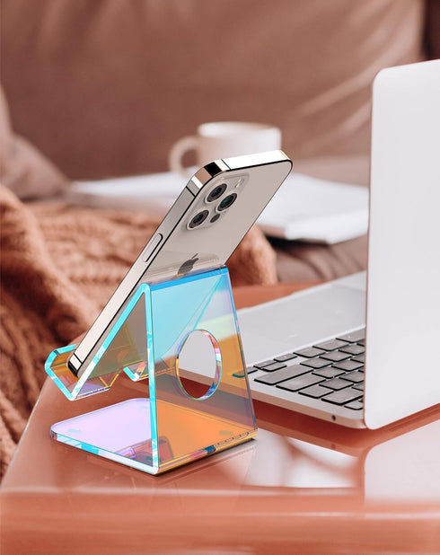 TOPGO Counter, 17 16 15 14 13 12 Acrylic Phone Stand, Clear Phone Holder for Office Desk, Vanity, Kitchen Bedside