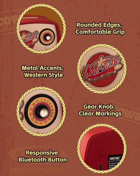 Retro Western Bluetooth Speaker, Portable Wireless with HD Sound, 15H Playtime & Night Light