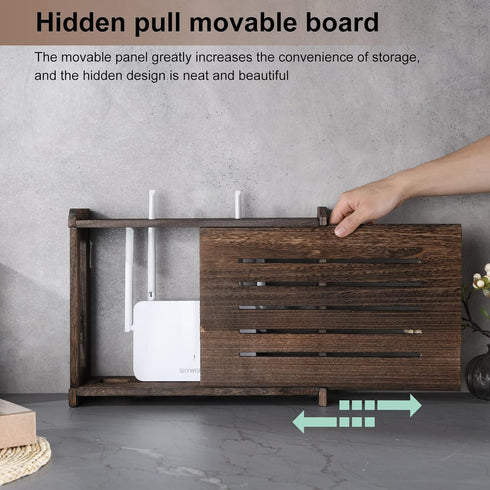 BEARUT 14.9 9.8 5.4 Wooden Router Shelf Wall Mount WiFi Router Storage Box Modem Cable Router Cover Organized Power