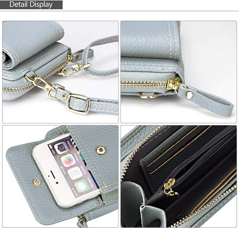 Women Crossbody Cell Phone Bag, Small Leather Travel Wallet Case with RFID Card Slots for iPhone and Samsung
