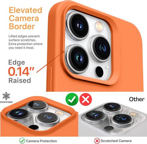 IceSword 15 Shockproof,6.1 inch 15Pro- Compatible with iPhone Pro Case Orange, Liquid Silicone Phone Case Cover Slim