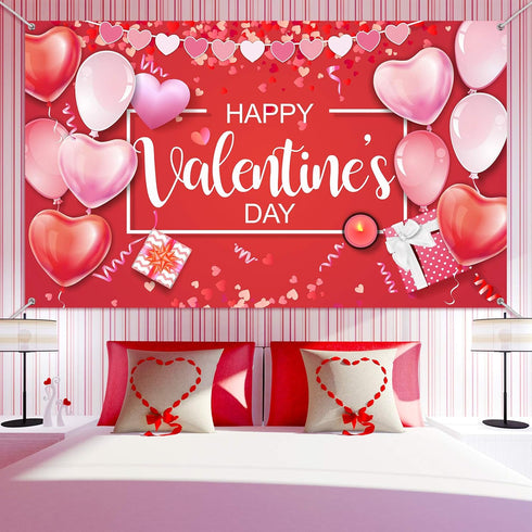 Sumind Happy Valentine‘s Day Banner, 73''x43'' Heart Photography Backdrop for Party Decorations and Photo Booth