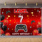 Level 7 Unlocked Backdrop Banner Decorations for Video Game On Happy 7th Birthday, Red and Black Theme