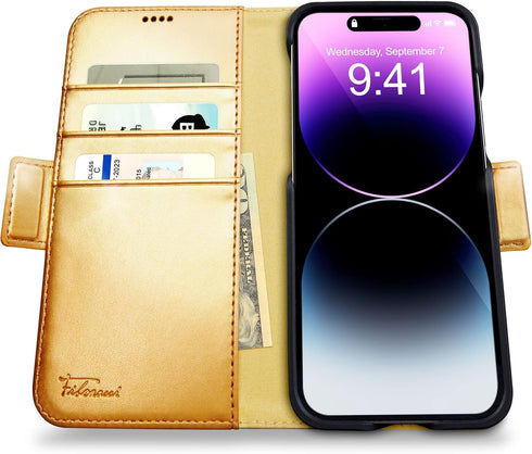 Dreem Fibonacci Wallet Case for iPhone 14 Pro - 2-in-1 Shockproof with Detachable Vegan Leather Folio