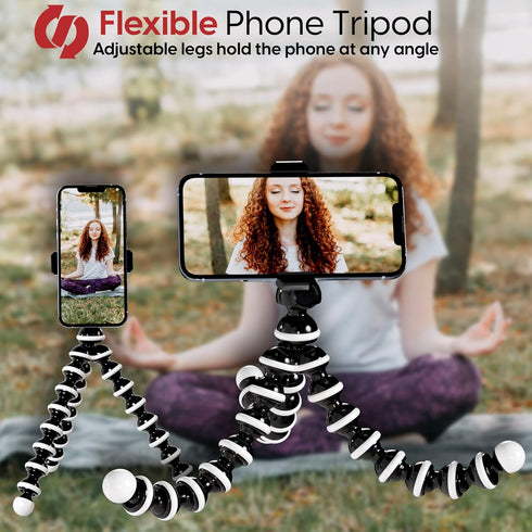 TALK WORKS Flexible Tripod for iPhone, Android, Camera - Bendable Legs, Adjustable Stand Holder with Mini Wireless Remote for Selfies, Vlogging, Beauty/Makeup, Live Streaming/Recording - Black
