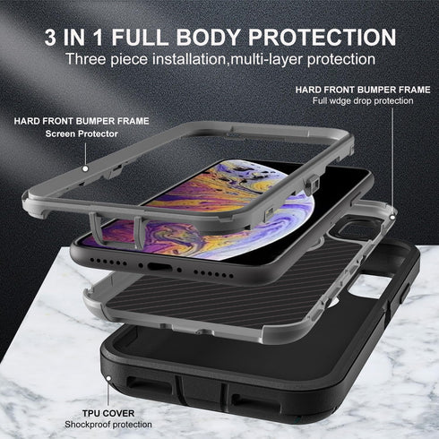 Shop iPhone Xs Max Case: Military Grade 3-in-1 Heavy Duty Shockproof, Drop Proof, Dust Proof + 2 Tempered Glass