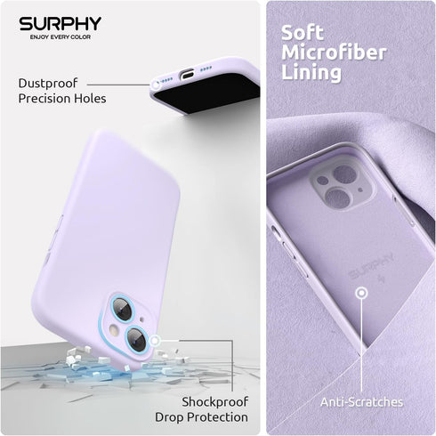 SURPHY iPhone 15 Plus Case (6.7 inch, 2023) - Liquid Silicone, MagSafe Compatible, Lilac + 2 Pack Screen Protector.