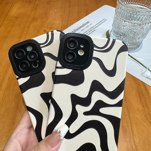 iPhone 14 Phone Case, Soft PU Leather TPU with Cute Art Wavy Painted, Slim Protective Shockproof Compatible with iPhone