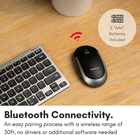 Macally Wireless Bluetooth Mouse for Mac, MacBook Pro/Air, iPad, and PC - Comfortable Quiet Click Mouse - Space Gray