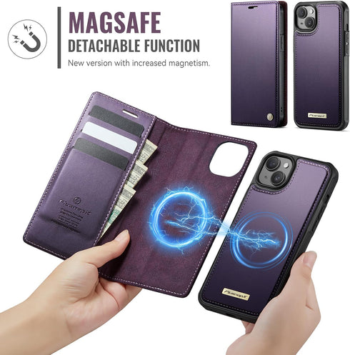 PlusnapX 13 2-in-1 13 6.1", Wallet Case for iPhone Compatible with Magsafe, PU Leather Flip RFID Blocking Card Holder