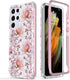 Esdot Light Pink Flowers Case for Samsung Galaxy S21 Ultra, Military Grade Rugged Cover for Women Girls