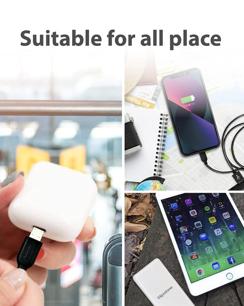 Gigastone 3ft Charging Cable for Apple Lightning Devices, 12W Fast Charge, Black, 5-Pack, iPhone & iPad Compatible.