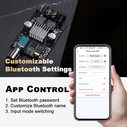 ZK-1001B Mono Bluetooth Amplifier Board with TPA316D2 Chip, Wide Voltage Input 12-24V, Peak Output Power 100W, Black