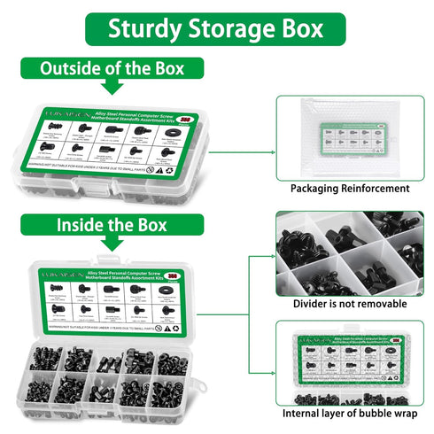 350PCS Computer Screws Assortment Kit, Black Carbon Steel Screws for SSD Hard Drive, Motherboard, ATX Case