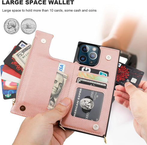 Bocasal Crossbody Wallet Case for iPhone 13 Pro Max, RFID Blocking Card Slot Holder, Magnetic Flip Folio Purse