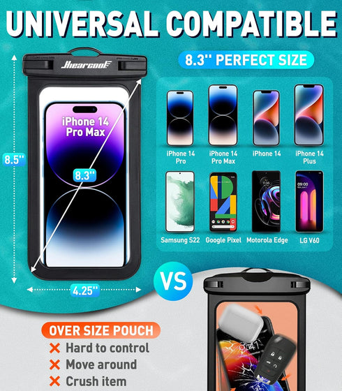 Hiearcool Waterproof Pouch for iPhone, Waterproof Phone Bag Travel Essentials Cruise Accessories Must Haves-4Pack Black