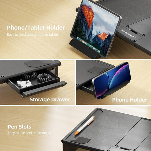 Monitor Stand Riser for Desk, 2-IN-1 Foldable Laptop Stand, Desktop Organizers and Accessories for Laptop, Black
