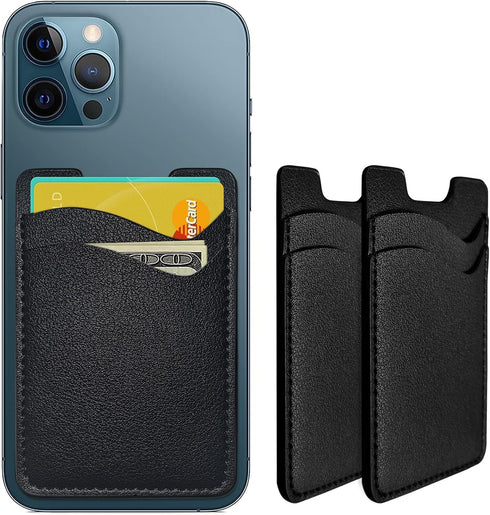Phone Card Holder, Leather Stick-On Wallet for Back of Phone, Credit Card Holder Compatible with Most Cell Phones
