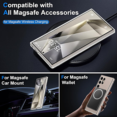 Galaxy S24 Ultra Case, Magsafe Compatible, Non-Yellowing Drop Protection, Slim Shockproof Hard Back Cover - Clear