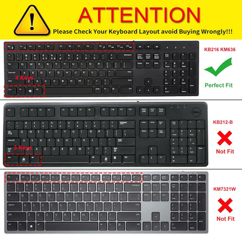 Keyboard Cover for Dell KB216, KM636, Optiplex 5250, 3050, 3240, 5460, 7450, 7050 & Inspiron AIO 3475/3670 - Clear
