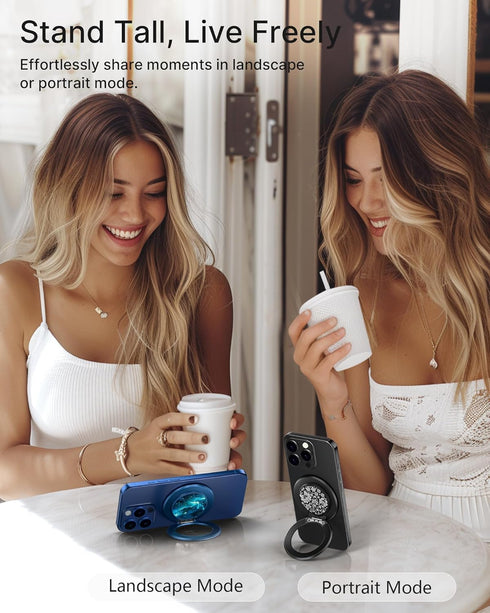 TecRange Magnetic Phone Grip Slim Ring Kickstand Phone Holder for Women, Compatible with iPhone & Android (Black