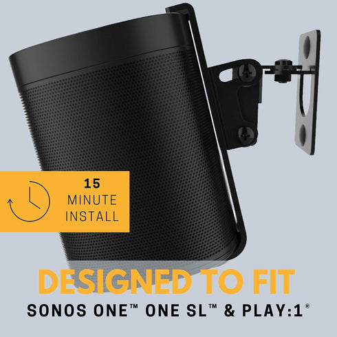 ONE, ONE Gen 2, ONE SL, Play:1 Wall Mount Bracket, Black, Compatible with Sonos ONE Series
