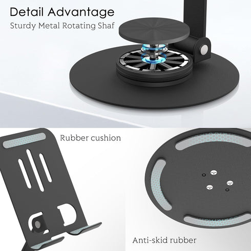 HZZADZXW 360 17 16 Metal Cell Phone Stand for Desk, Multi-Angel Adjustable Rotation Desktop Phone Holder and Foldable
