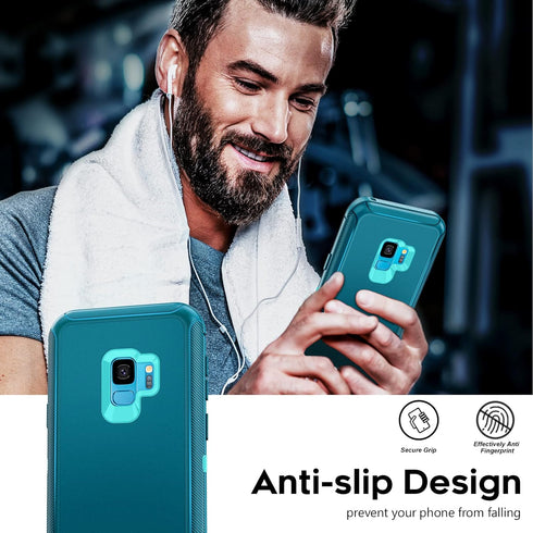 LeYi Compatible for Galaxy S9 Case, 3 in 1 Full Body Shockproof Rubber Dustproof Rugged Defender Protection Case (Teal