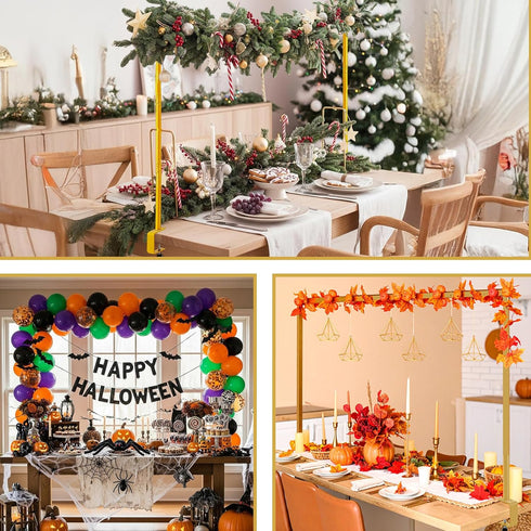 8.2FT 2 Square Backdrop Stand Heavy Duty, Gold Metal Wedding Arch Frame Adjustable, Change Over The Table Rod Stand