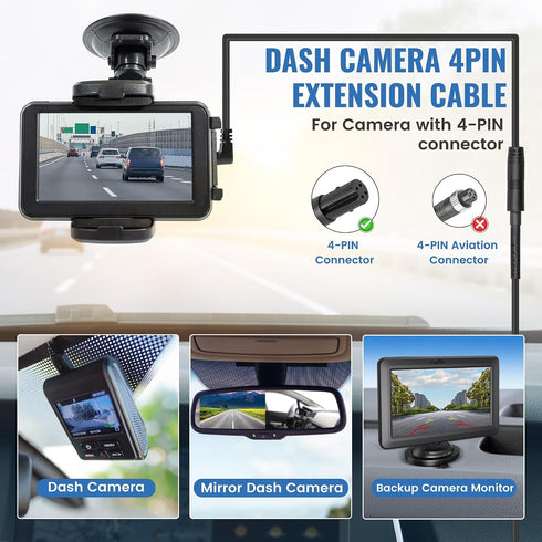 EWAY 4 (10FT/3M) 4PIN Pin Extension Cable for Dash Cam Rear View Backup Camera Reverse Car Recorder Mirror Dashcam Male